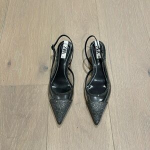 NEW Zara Silver and PVC Clear Kitten Heels